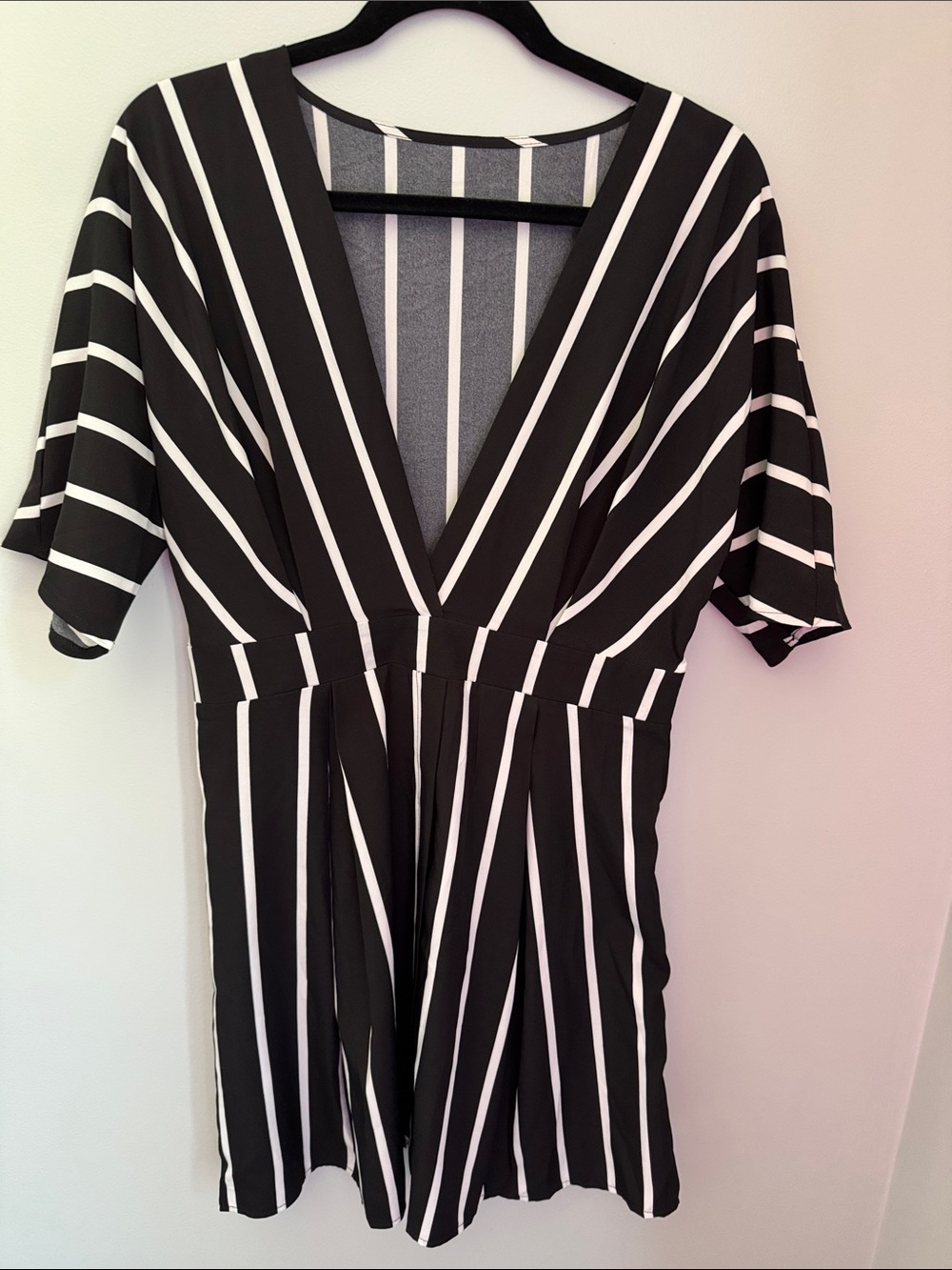 Striped Black and White V-Neck Dress